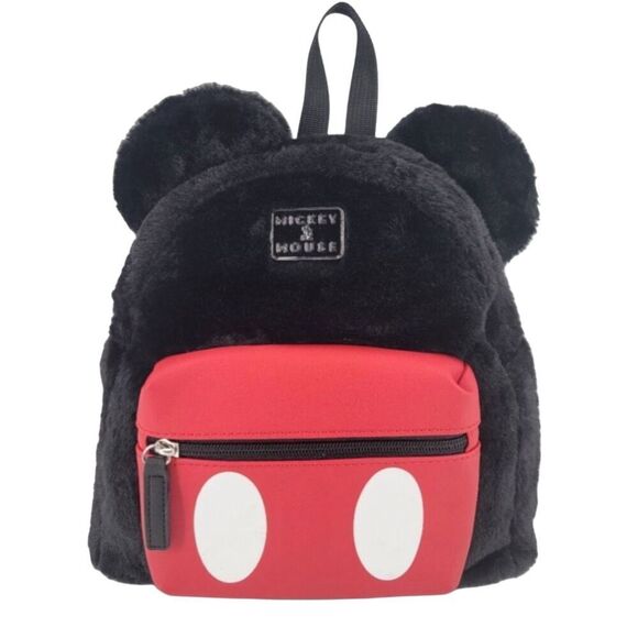 Disney Mickey Mouse Soft Fuzzy Faux Fur with Ears Mini Backpack NWT - Picture 1 of 10